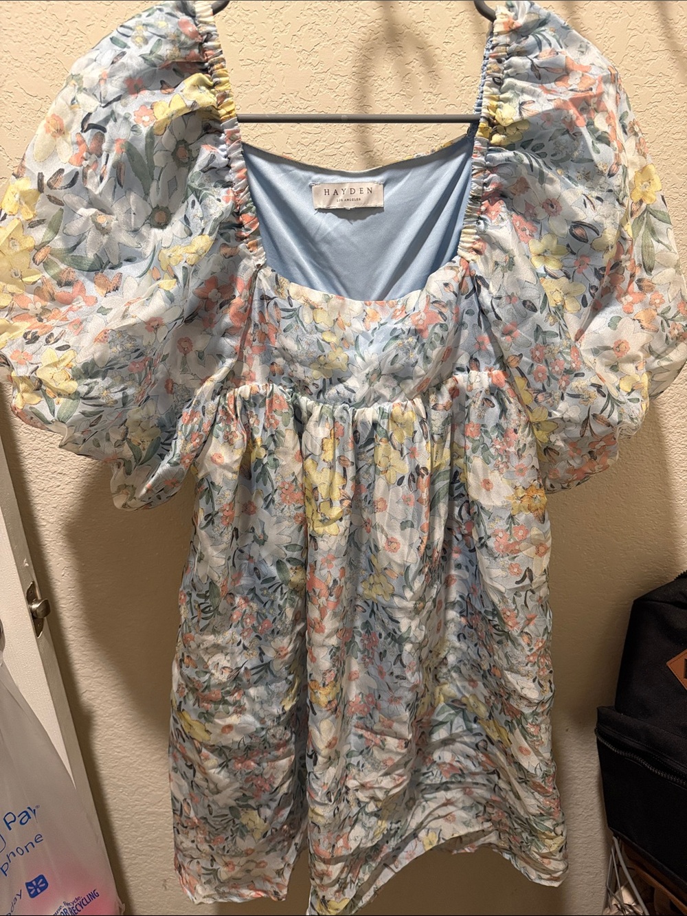 Hayden Light Blue Floral Puff Sleeve Mini Dress